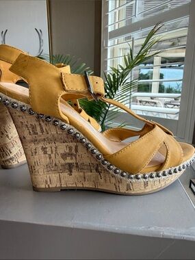 BELLA VITA Yellow, silver Metal Accent Studs 
Women Wedge Heel Sandal
